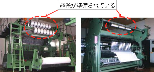 図26.トリコット編み機の例と図27.ラッセル編み機の例