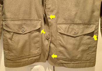 図9　綿織物ジャケットの前身端ポケットフラップのカーリングの例